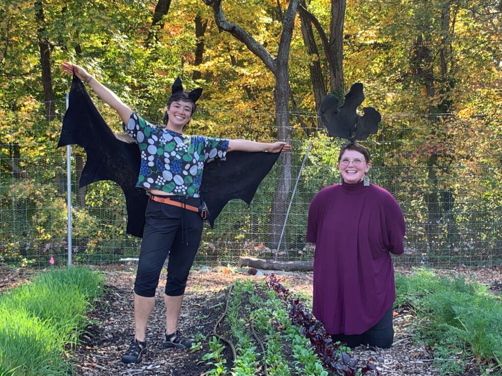 Emi and Erin in Washington Youth Garden for the Garlic Planting Party